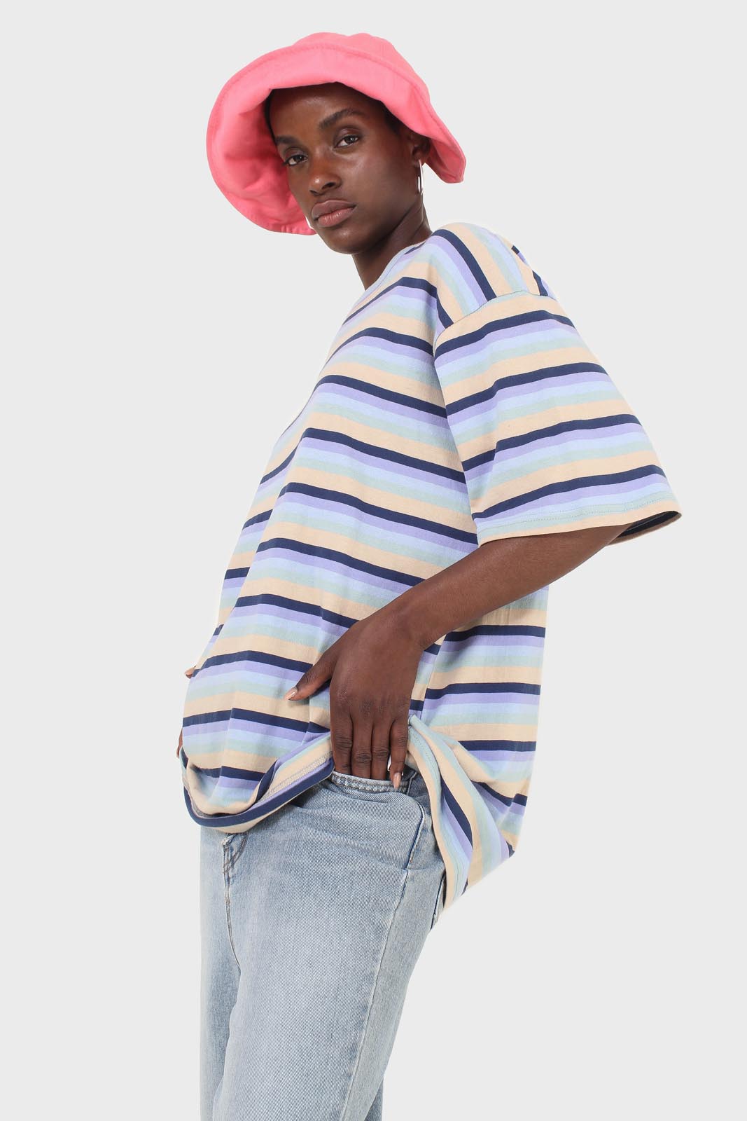 Pink velcro cotton bucket hat