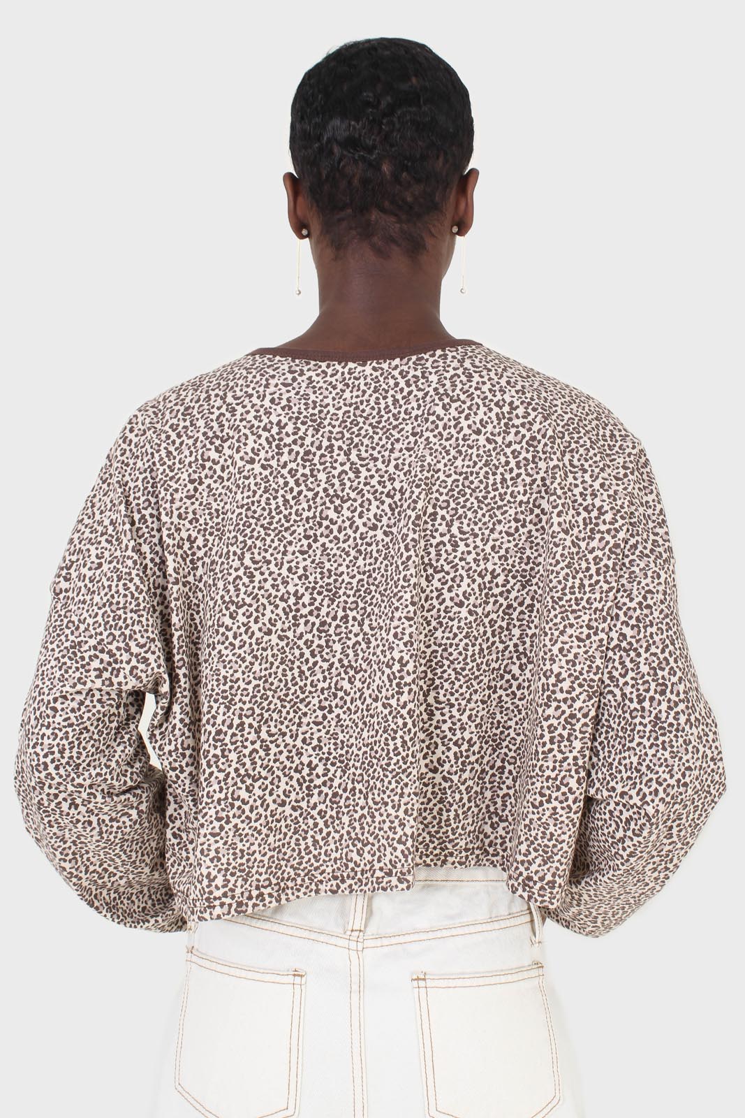 Ivory and brown leopard print cropped long sleeved top