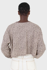 Ivory and brown leopard print cropped long sleeved top