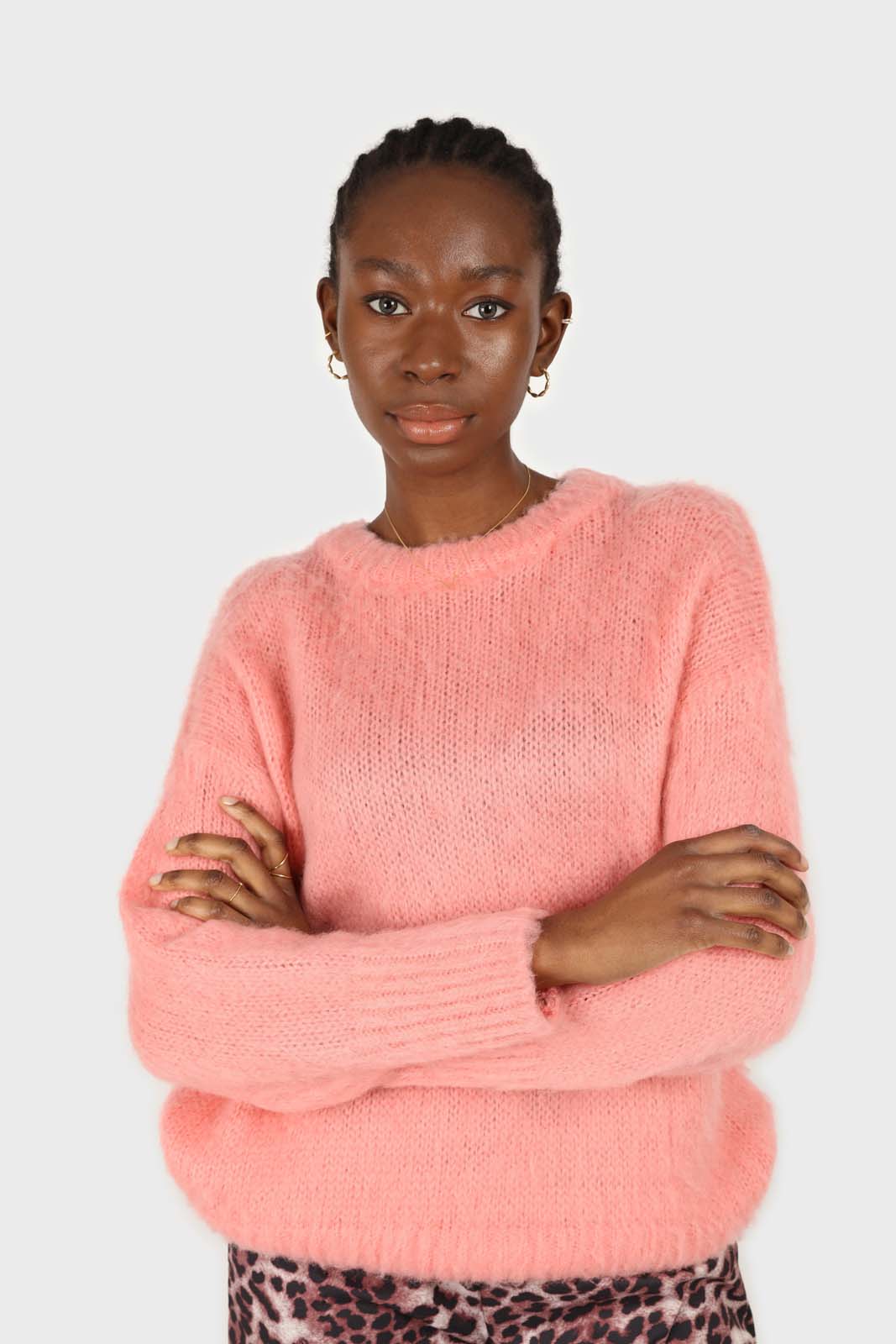 Dusty pink brushed oversized crew neck jumper