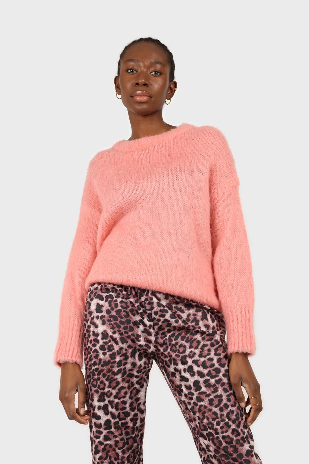 Dusty pink brushed oversized crew neck jumper