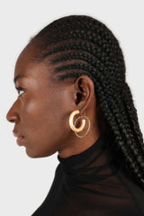 Gold and metallic beige double hoop earrings
