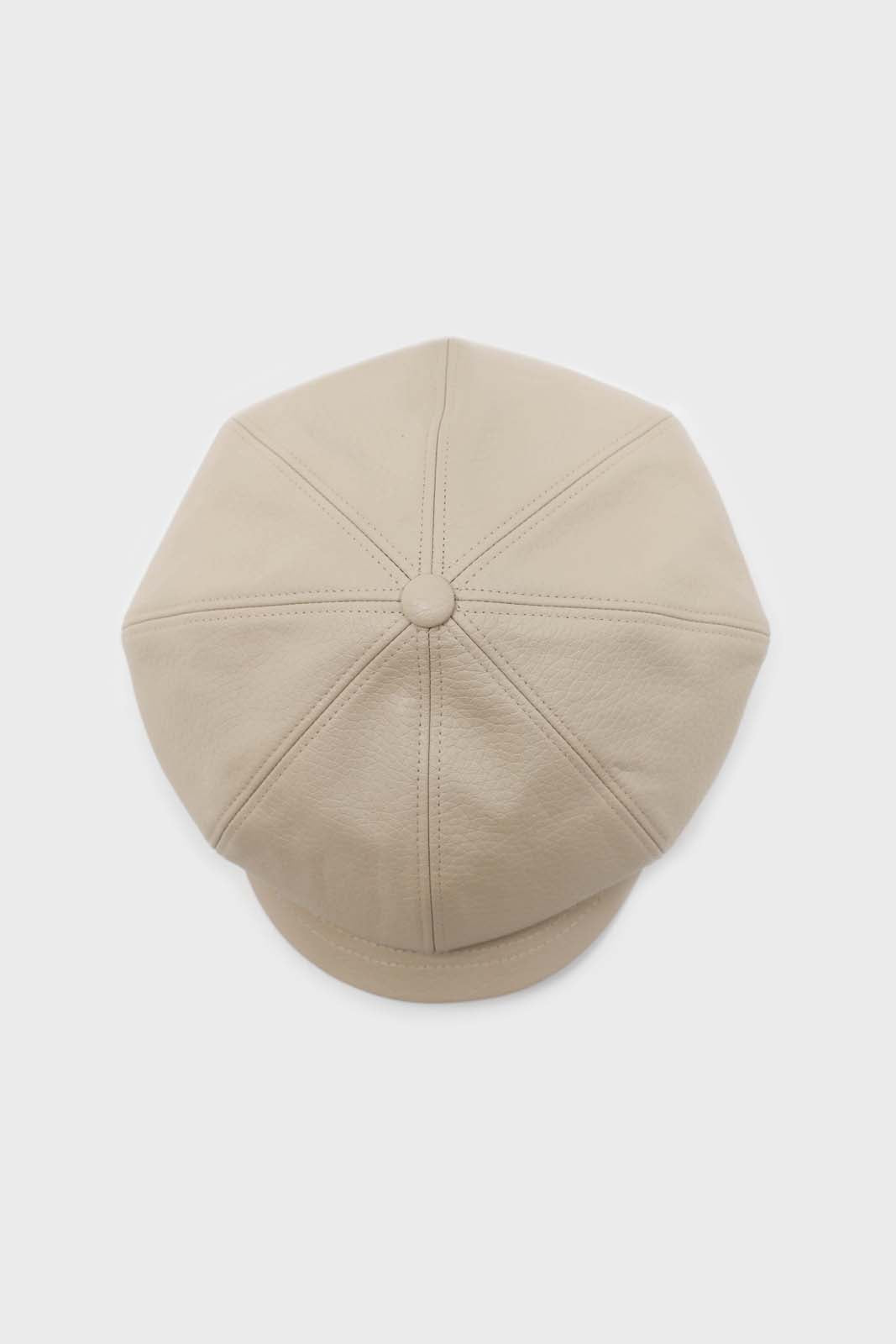 Ivory vegan leather baker boy hat