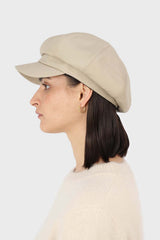 Ivory vegan leather baker boy hat