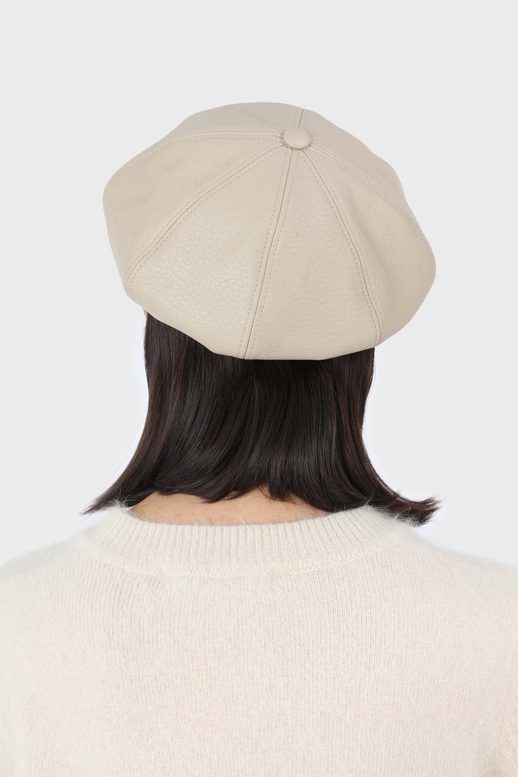 Ivory vegan leather baker boy hat