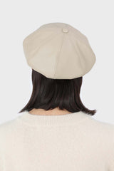 Ivory vegan leather baker boy hat