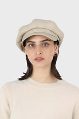Ivory vegan leather baker boy hat