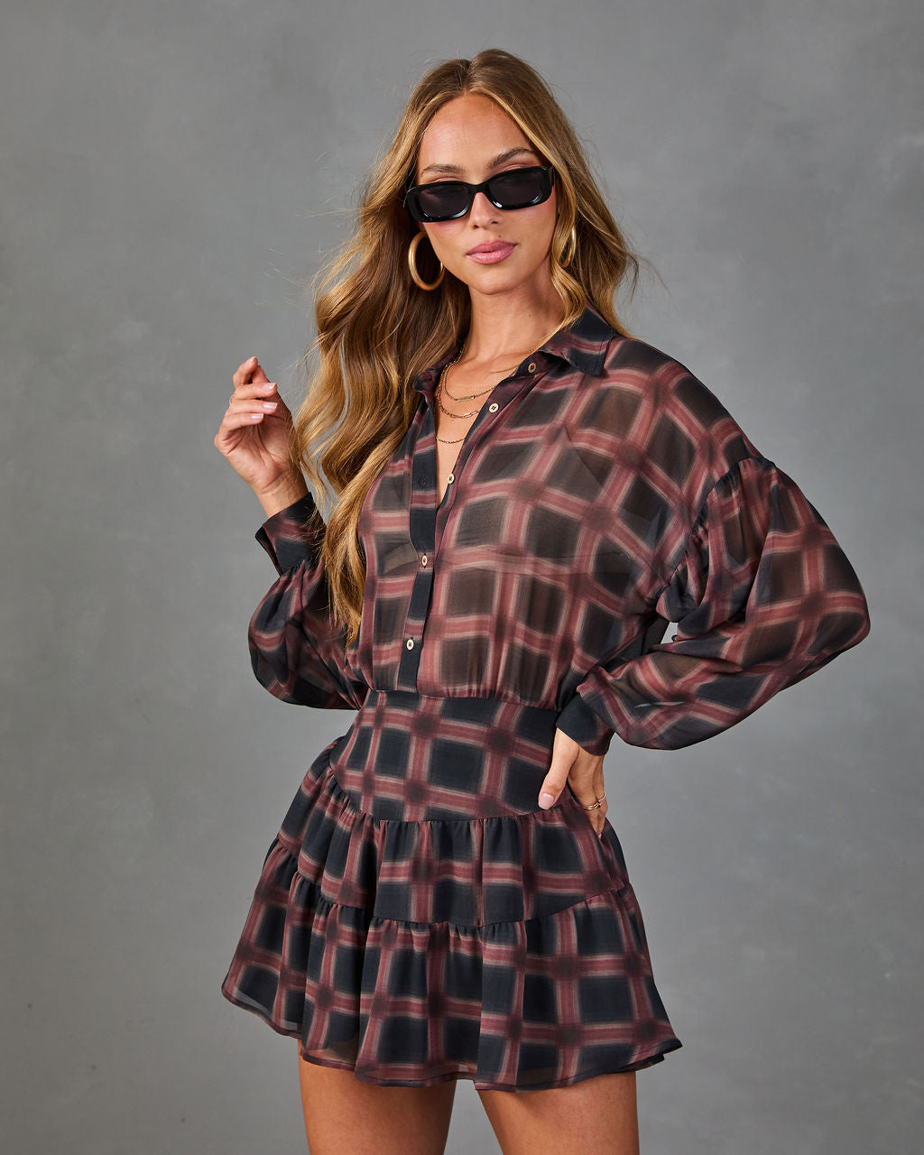 Prep Season Plaid Chiffon Romper