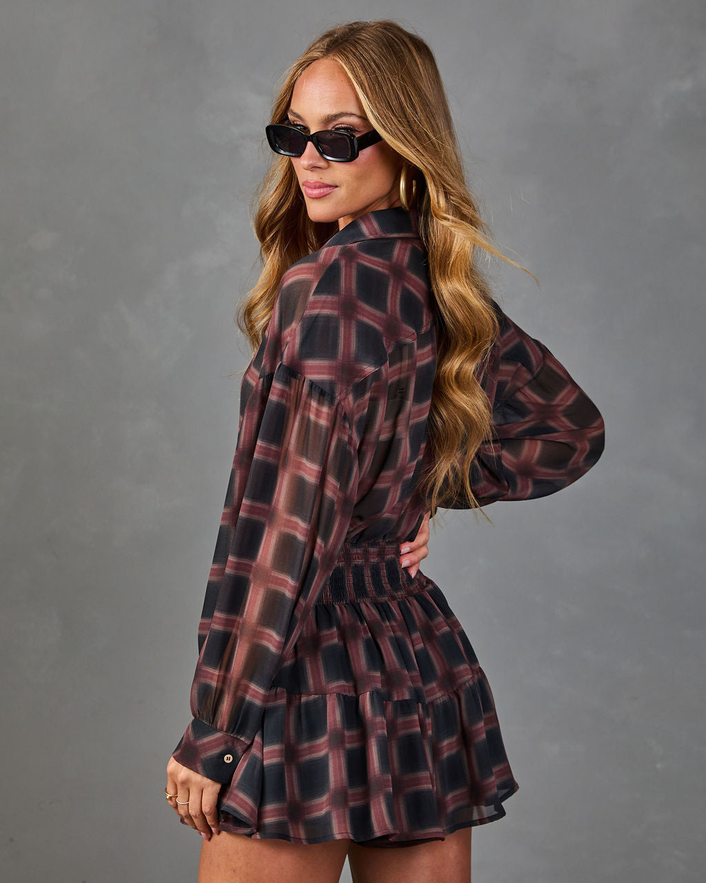 Prep Season Plaid Chiffon Romper
