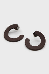 Dark brown matte open circle stud earrings