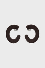 Dark brown matte open circle stud earrings