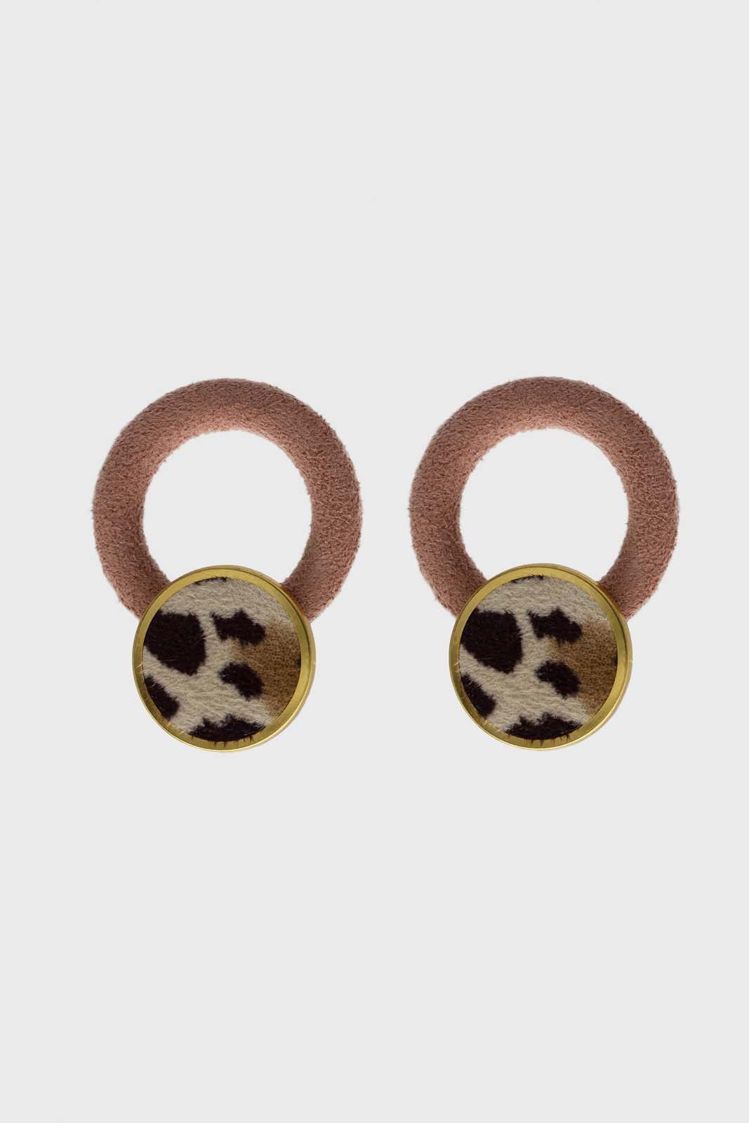 Dusty pink hoop and ivory leopard print circle earrings
