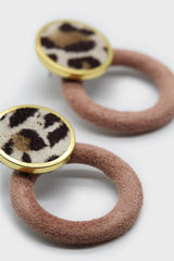 Dusty pink hoop and ivory leopard print circle earrings
