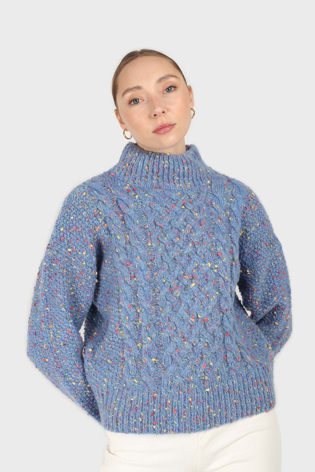 Blue rainbow fleck mock neck jumper