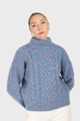 Blue rainbow fleck mock neck jumper