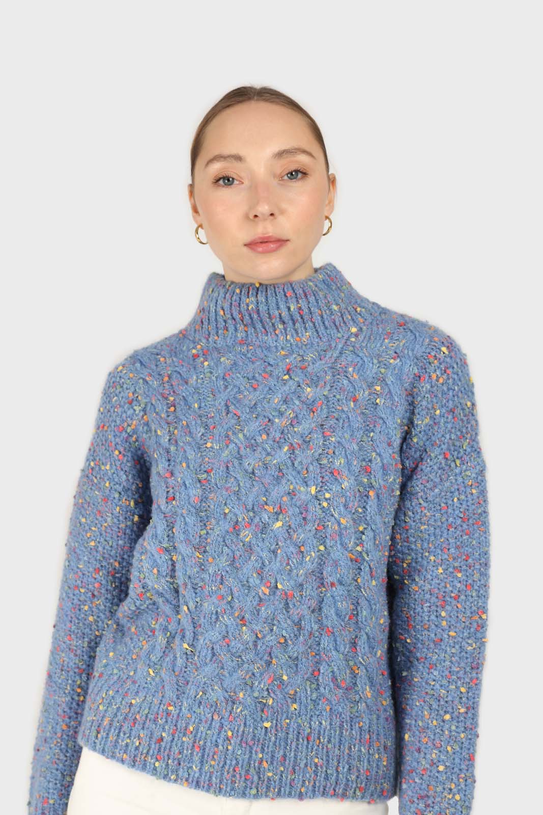 Blue rainbow fleck mock neck jumper