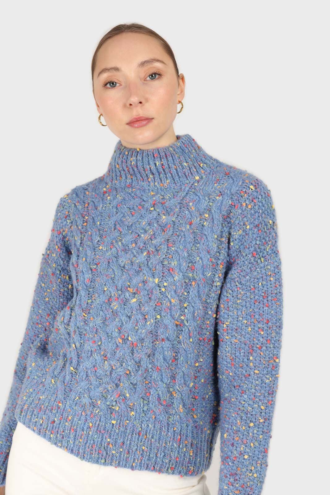Blue rainbow fleck mock neck jumper