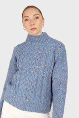 Blue rainbow fleck mock neck jumper