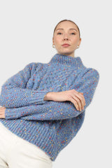 Blue rainbow fleck mock neck jumper