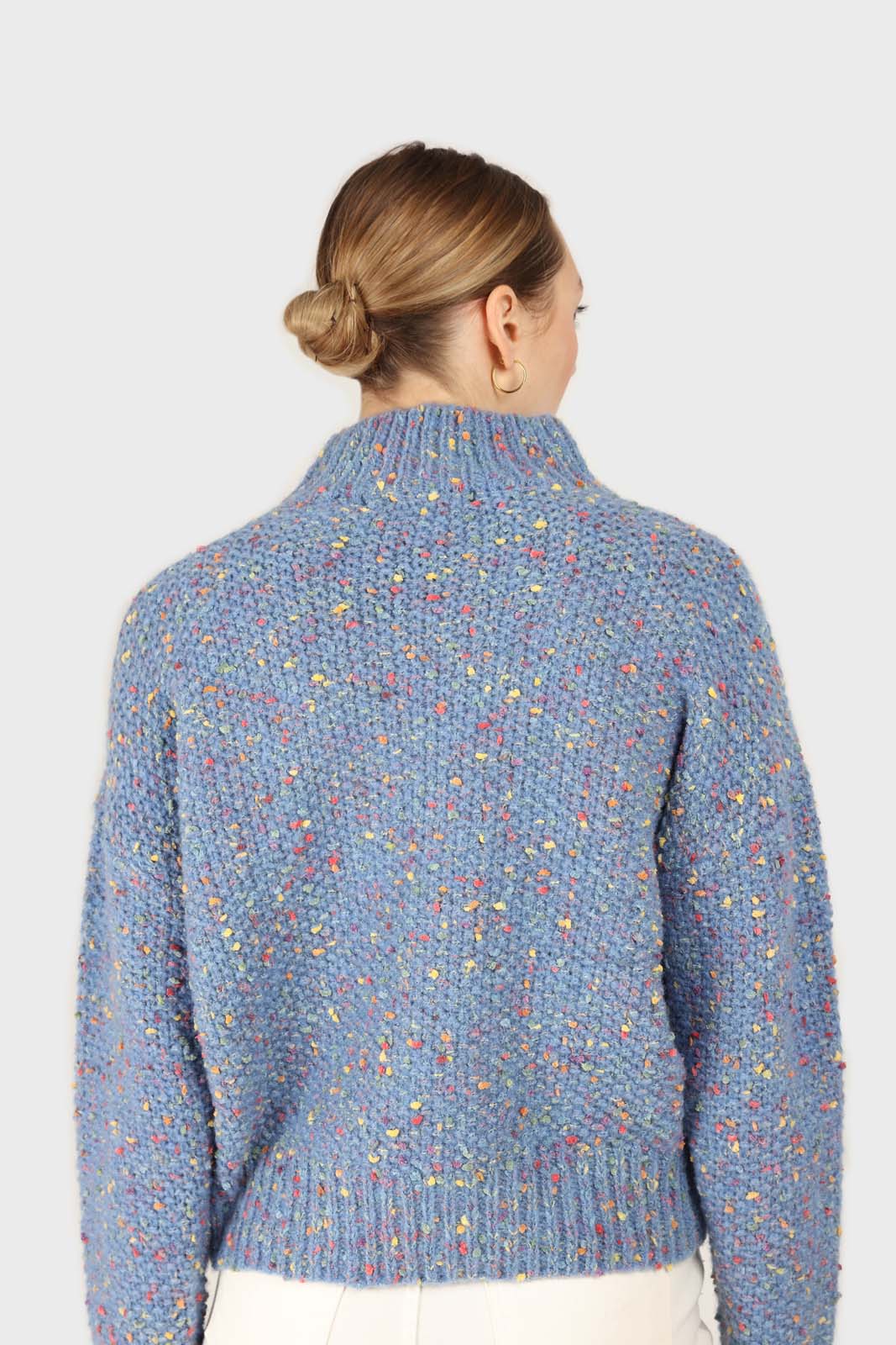 Blue rainbow fleck mock neck jumper