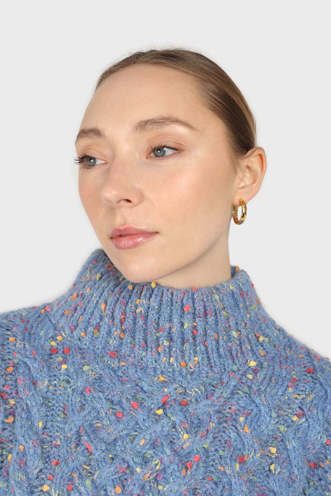 Blue rainbow fleck mock neck jumper
