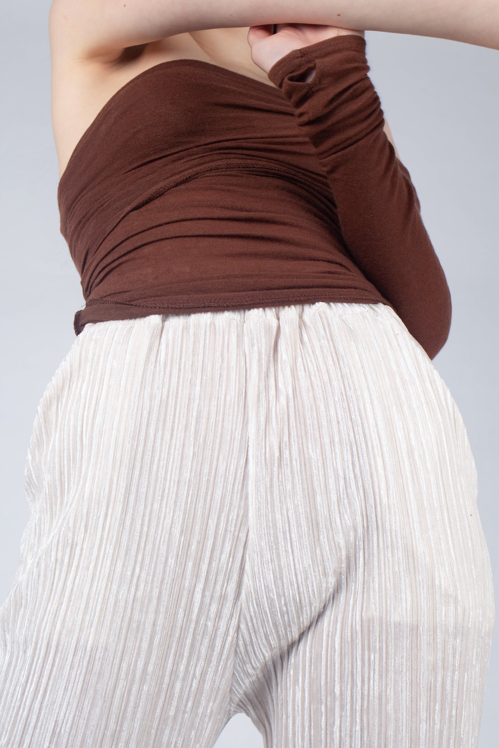 Ivory brushed velvet flare trousers