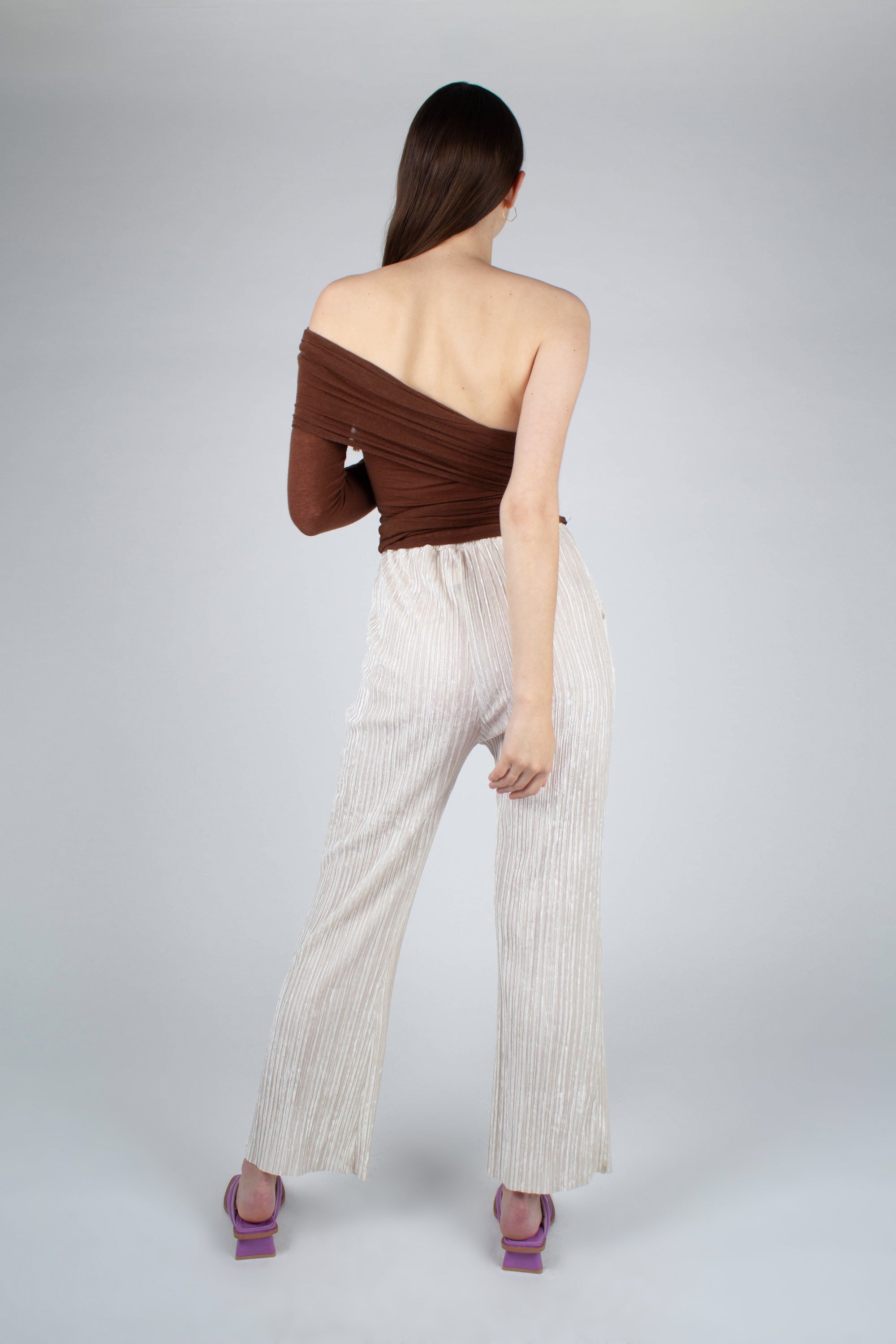 Ivory brushed velvet flare trousers