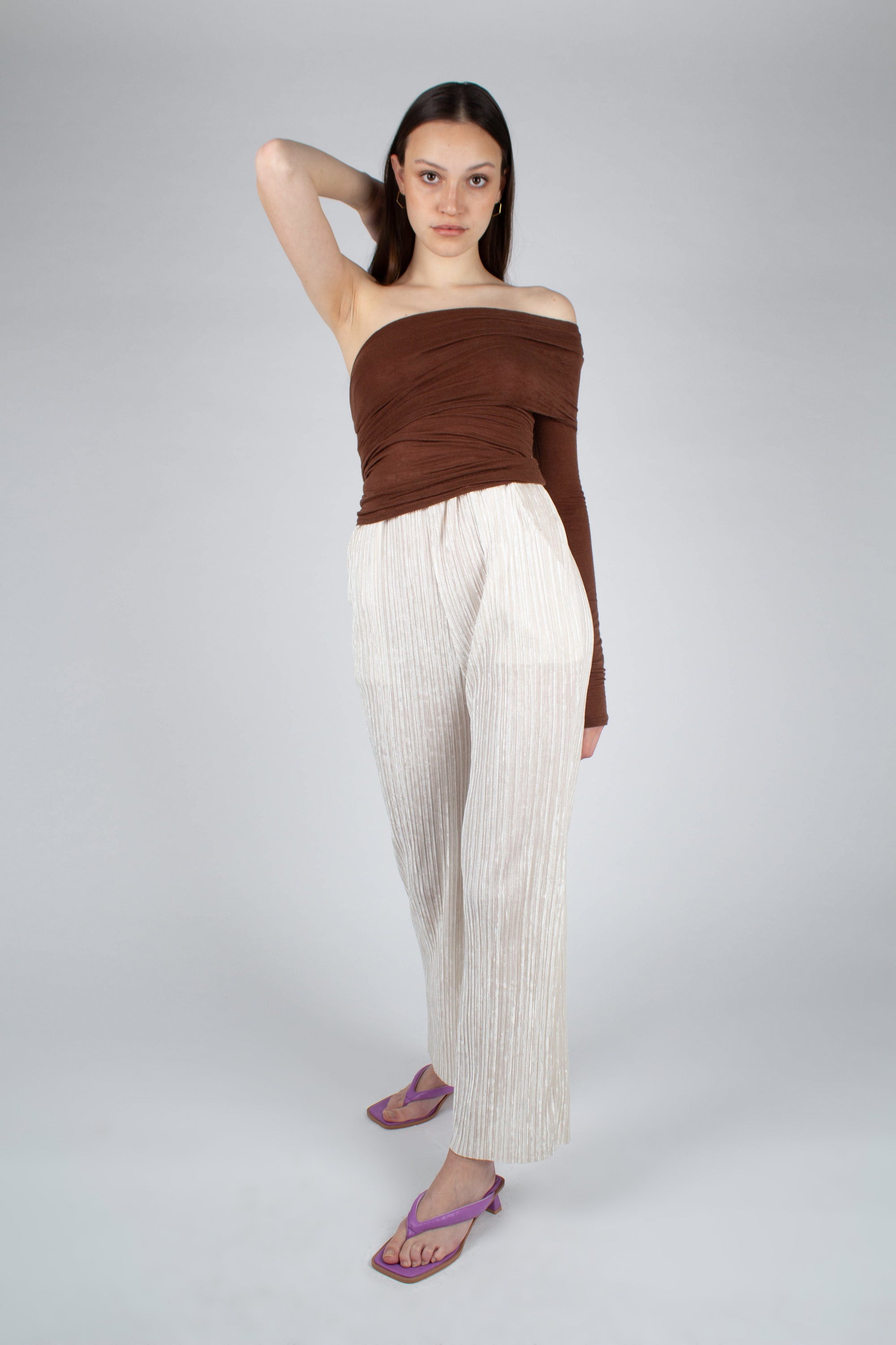 Ivory brushed velvet flare trousers
