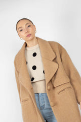 Camel single breasted oversized slit pocket coat