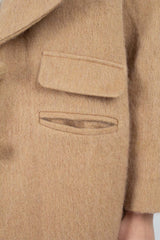 Camel single breasted oversized slit pocket coat