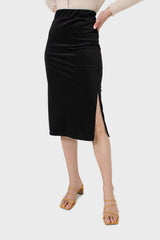 Black ribbed velvet pencil skirt