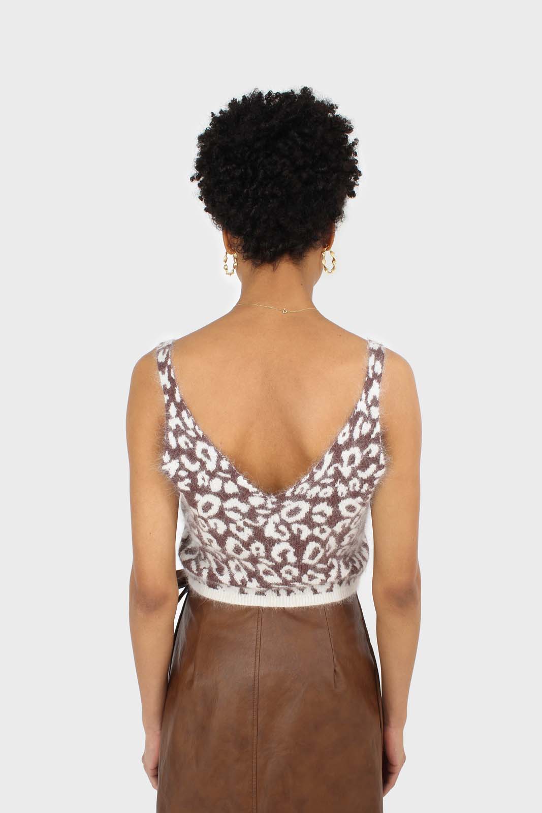 Ivory and brown leopard angora tank