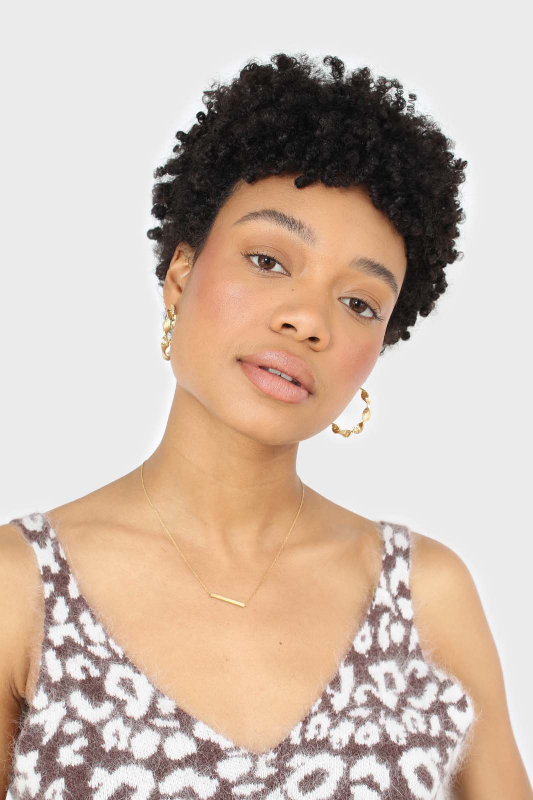 Ivory and brown leopard angora tank