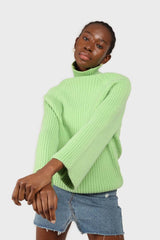 Bright green shaped thick rib turtleneck jumper