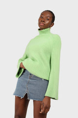 Bright green shaped thick rib turtleneck jumper