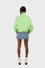 Bright green shaped thick rib turtleneck jumper