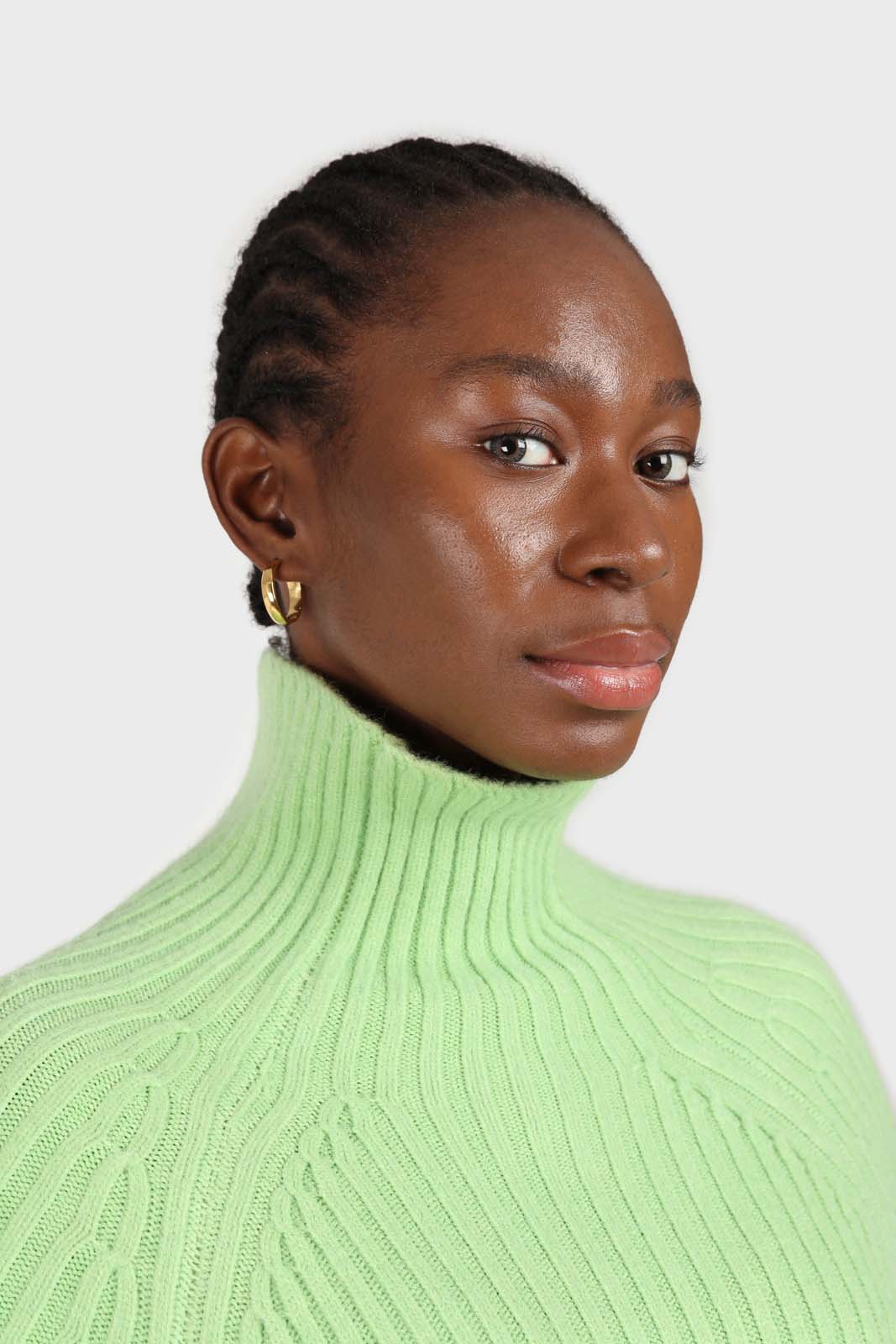 Bright green shaped thick rib turtleneck jumper