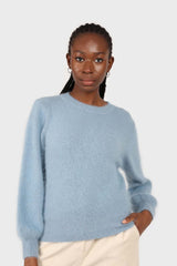 Light blue balloon sleeve angora jumper