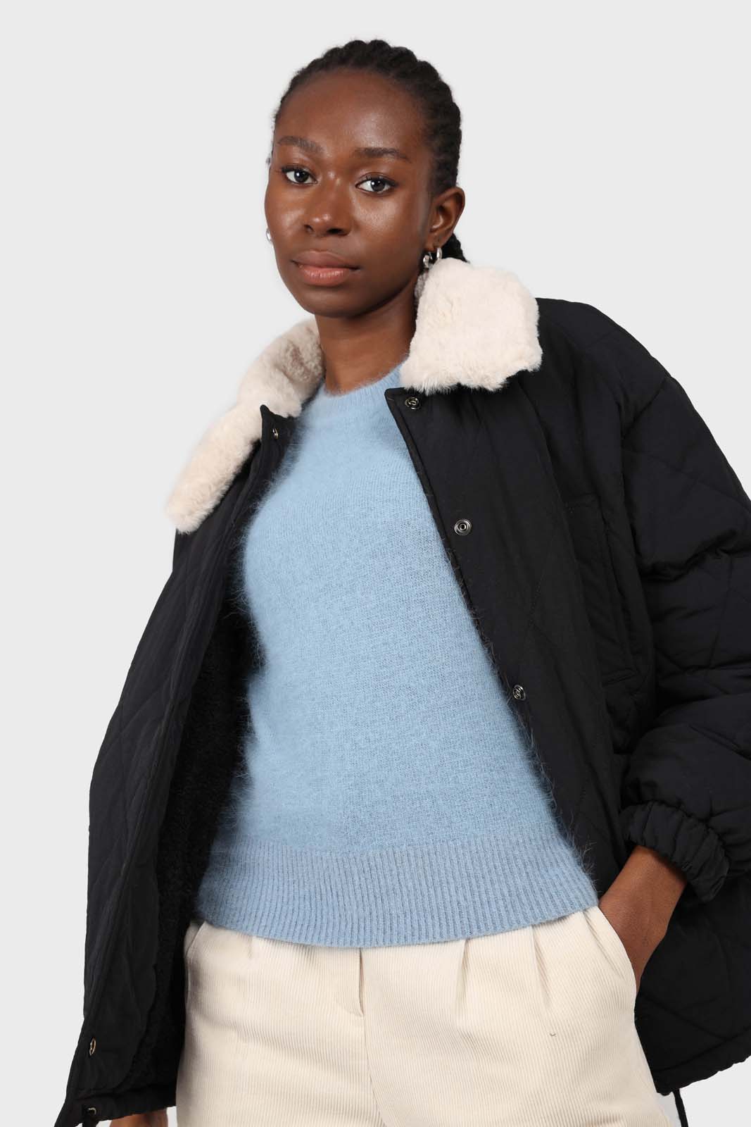 Light blue balloon sleeve angora jumper