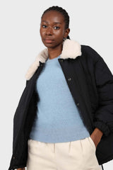 Light blue balloon sleeve angora jumper