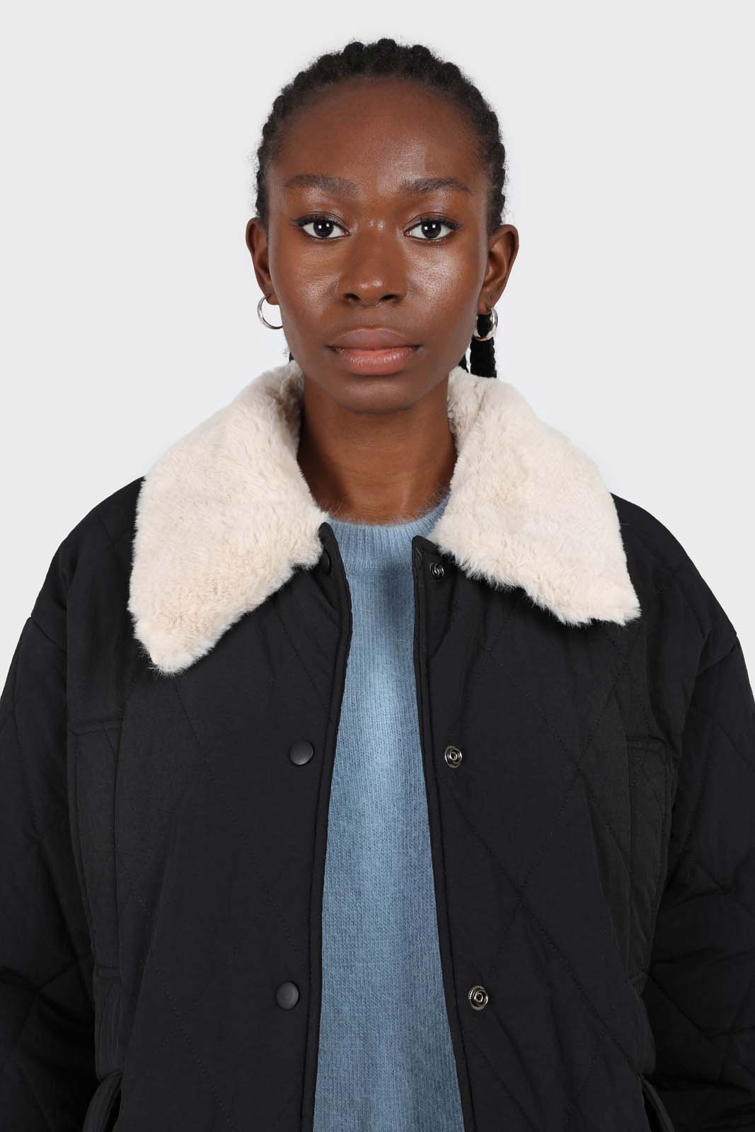 Light blue balloon sleeve angora jumper