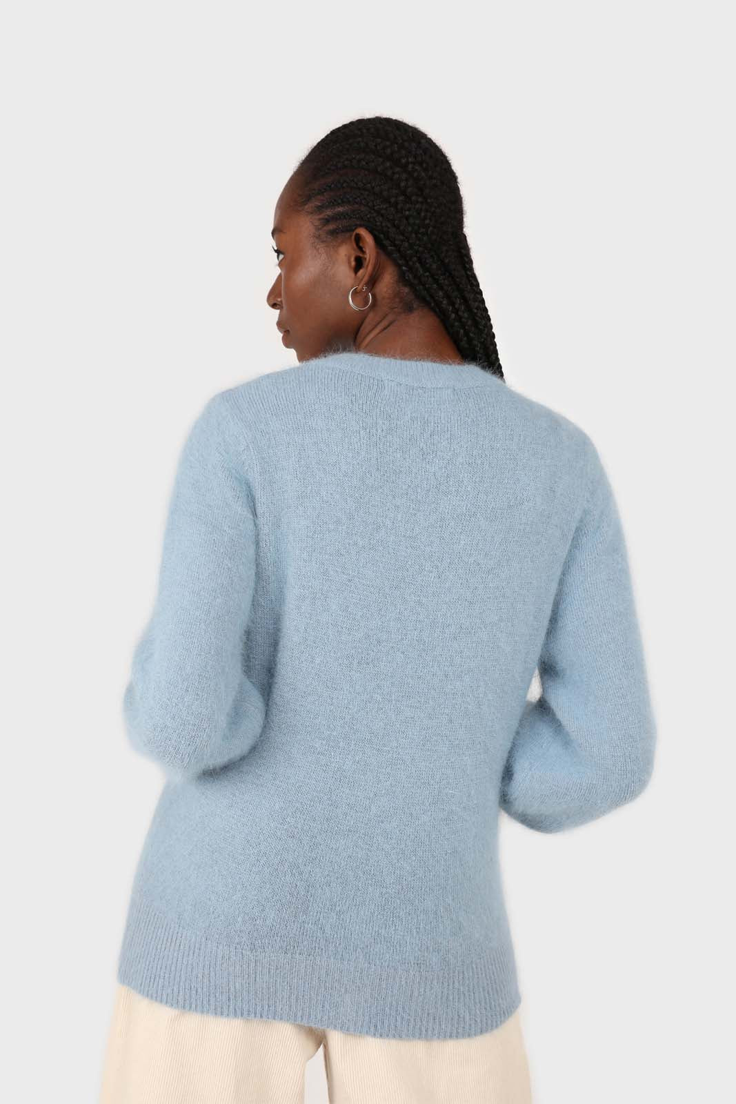 Light blue balloon sleeve angora jumper