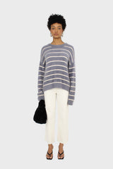 Blue and white striped fuzzy jumper
