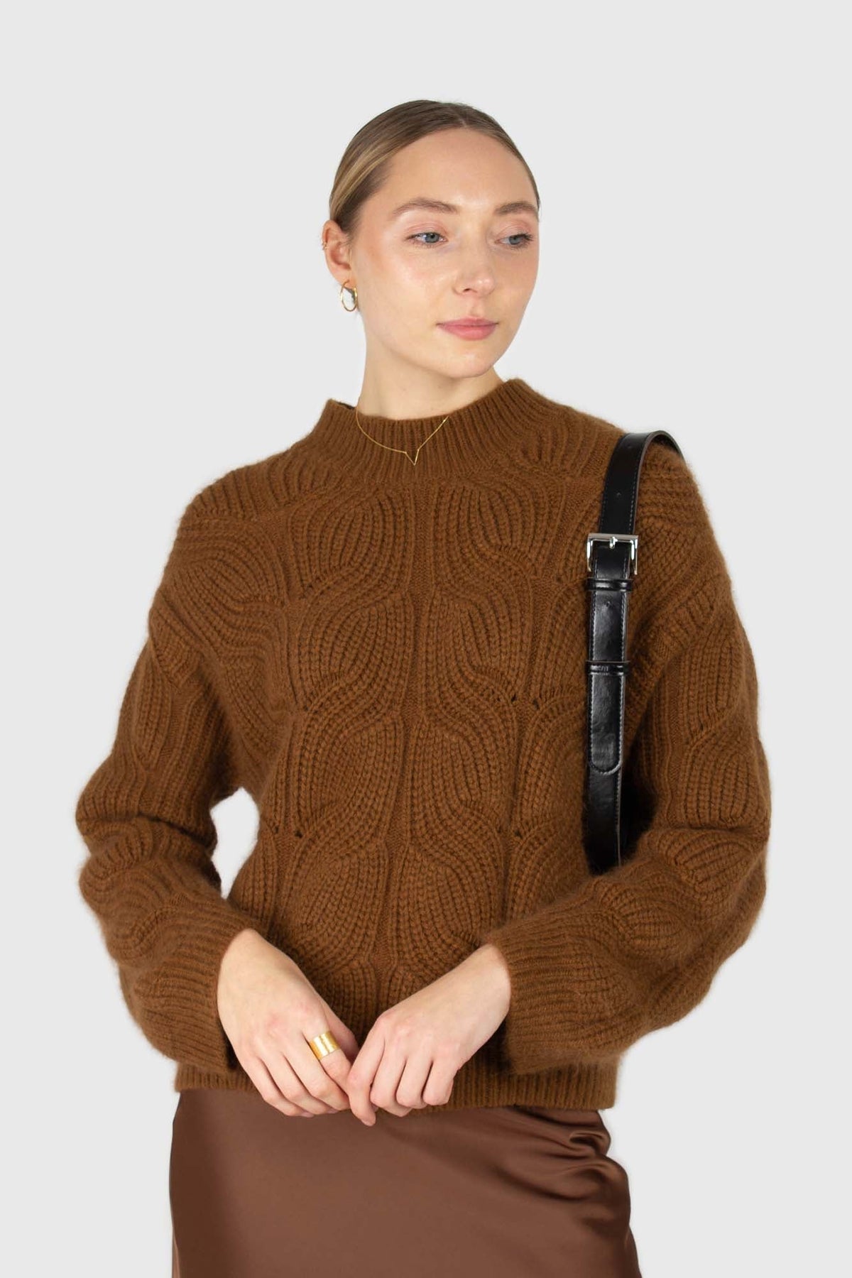 Brown large cable angora jumper