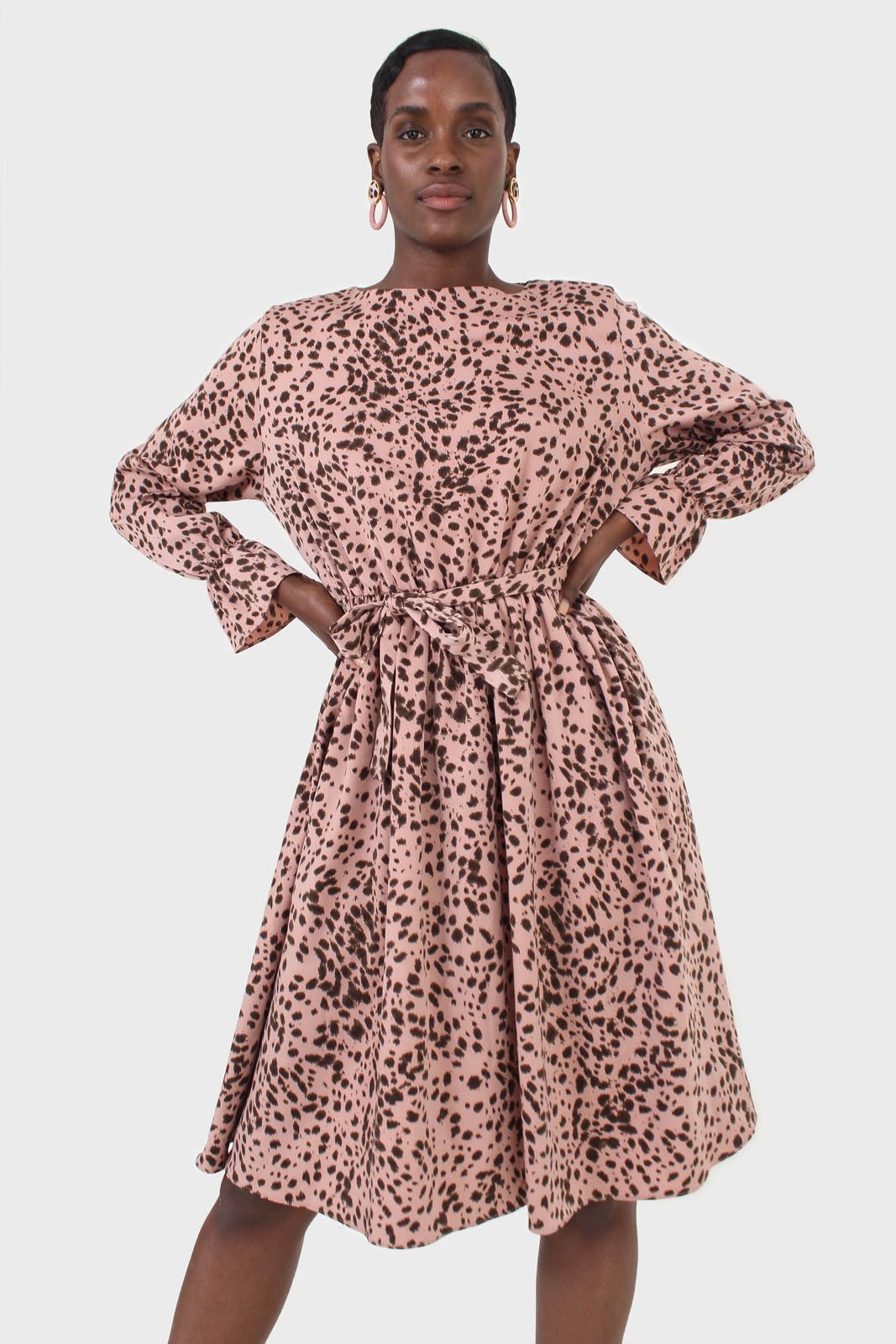 Pink and leopard belted midi dress
