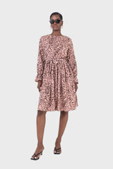 Pink and leopard belted midi dress