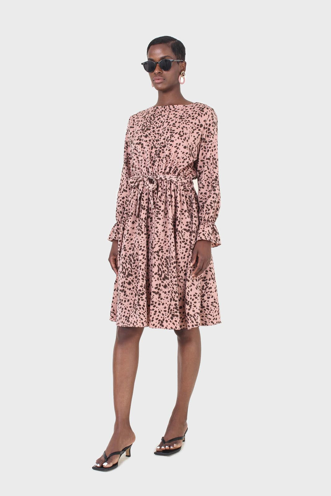 Pink and leopard belted midi dress