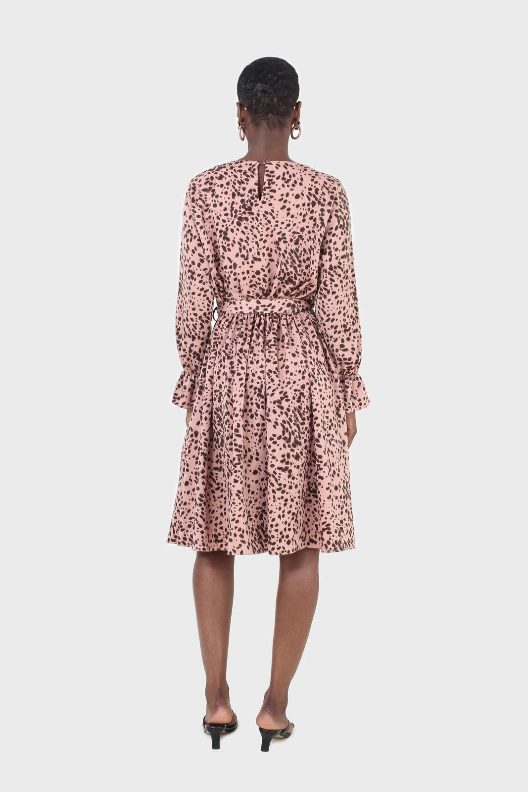 Pink and leopard belted midi dress