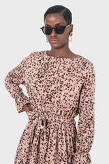 Pink and leopard belted midi dress