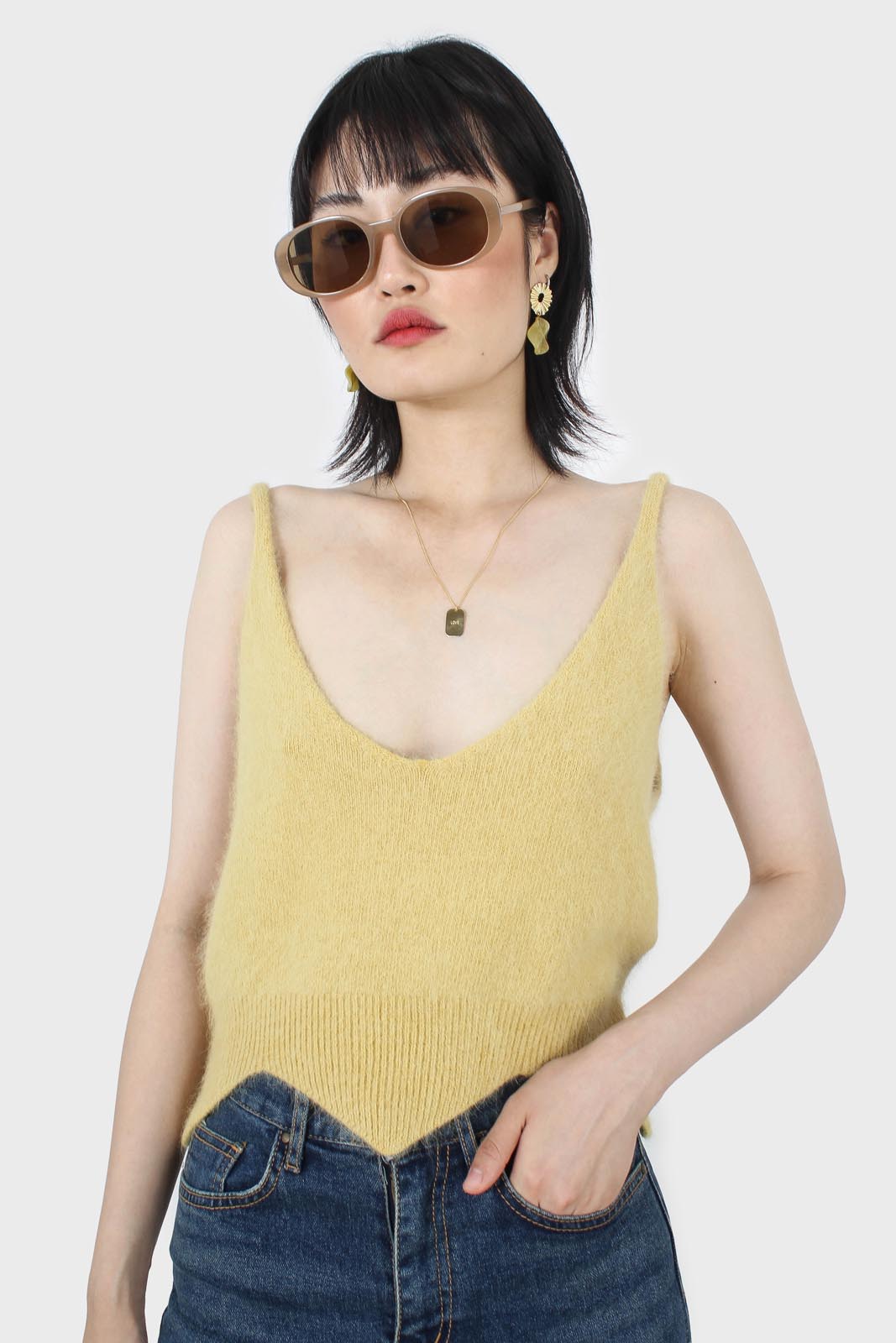 Yellow angora zig zag crop tank